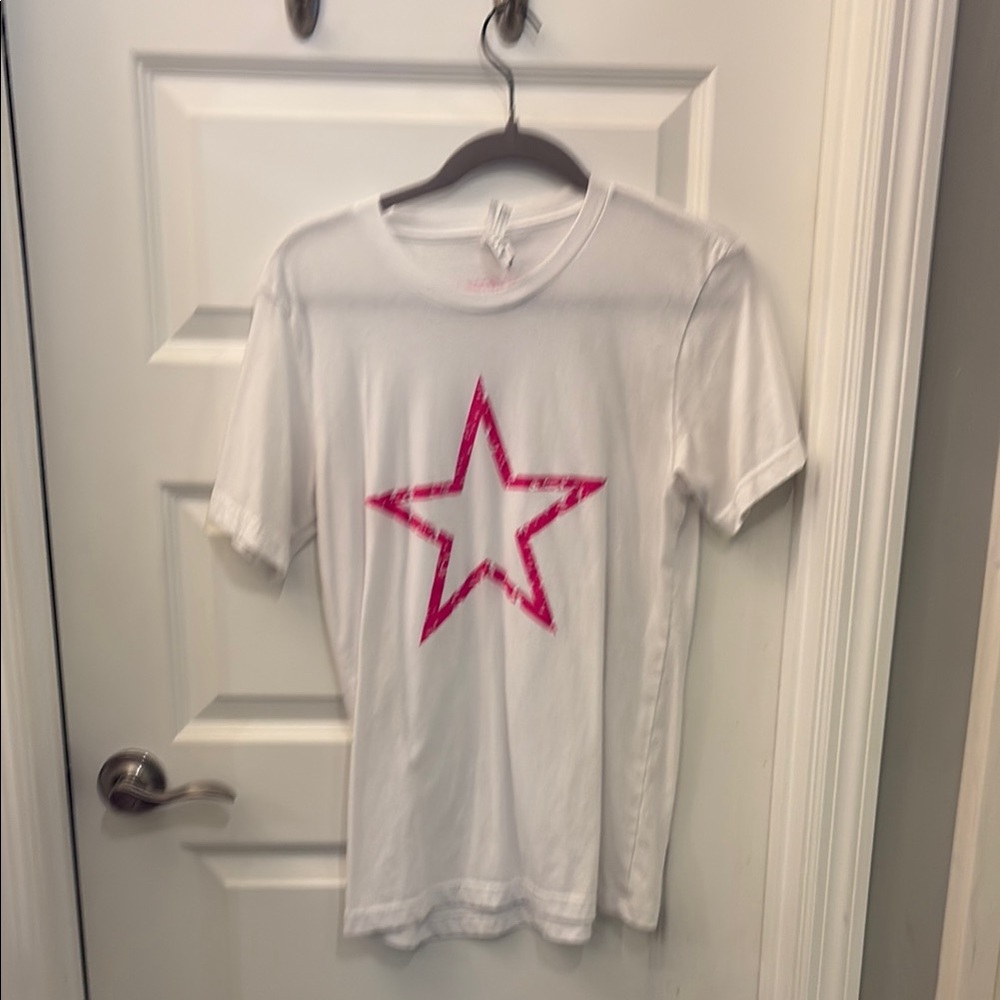 Bella Canvas White Pink Star Short Sleeve Tee